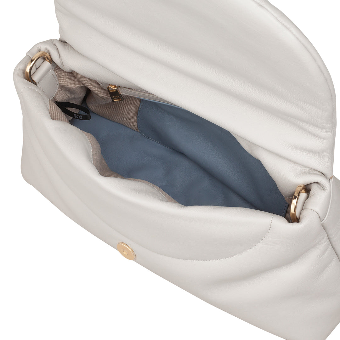 Bolsa feminina DUDU em couro macio, bolsa de ombro acolchoada, bolsa acolchoada com alça de ombro removível e aba