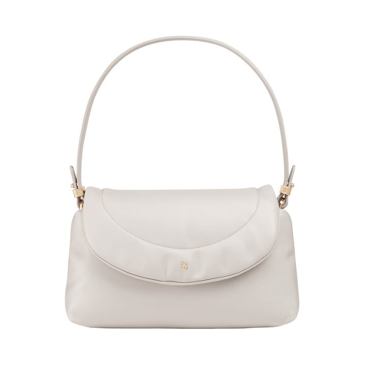 Bolsa feminina pequena DUDU em couro macio, bolsa de ombro acolchoada, bolsa acolchoada com alça de ombro removível e aba