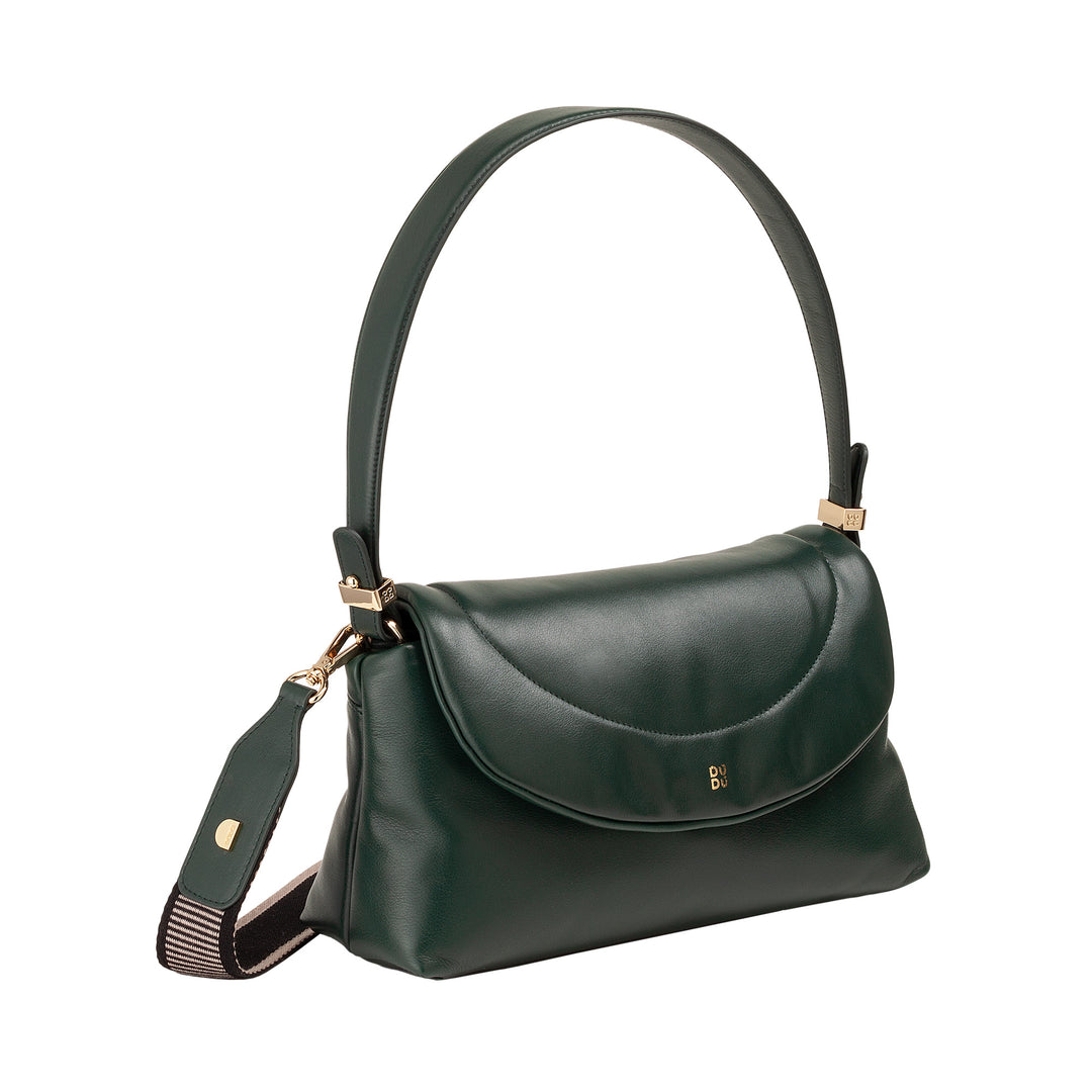Bolsa feminina pequena DUDU em couro macio, bolsa de ombro acolchoada, bolsa acolchoada com alça de ombro removível e aba