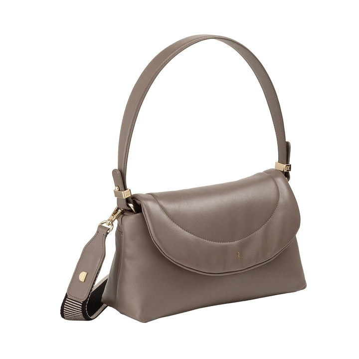 Bolsa feminina pequena DUDU em couro macio, bolsa de ombro acolchoada, bolsa acolchoada com alça de ombro removível e aba