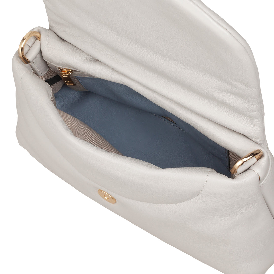 Bolsa feminina pequena DUDU em couro macio, bolsa de ombro acolchoada, bolsa acolchoada com alça de ombro removível e aba