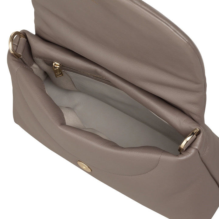 Bolsa feminina pequena DUDU em couro macio, bolsa de ombro acolchoada, bolsa acolchoada com alça de ombro removível e aba
