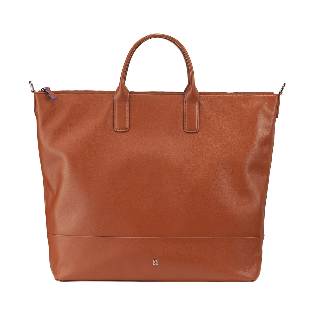 DUDU Large Soft Leather Women's Bag, Large Shoulder Bag with Detachable Strap, Handbag with Two Handles and Zip Closure