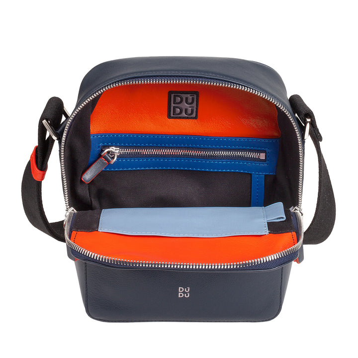 DUDU herentas van echt gekleurd leer, verstelbare schoudertas, klein compact ontwerp, meerdere compartimenten en ritssluiting