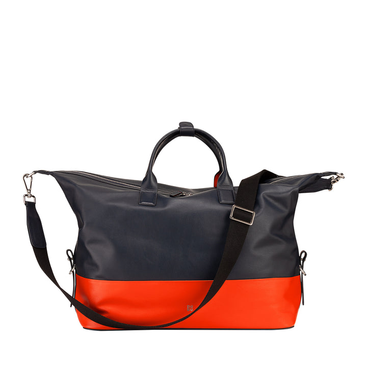 DUDU Herren- und Damen-Reisetasche aus Leder, Wochenendtasche mit zwei Griffen, Handgepäck oder Umhängetasche 28 Liter mit Reißverschluss