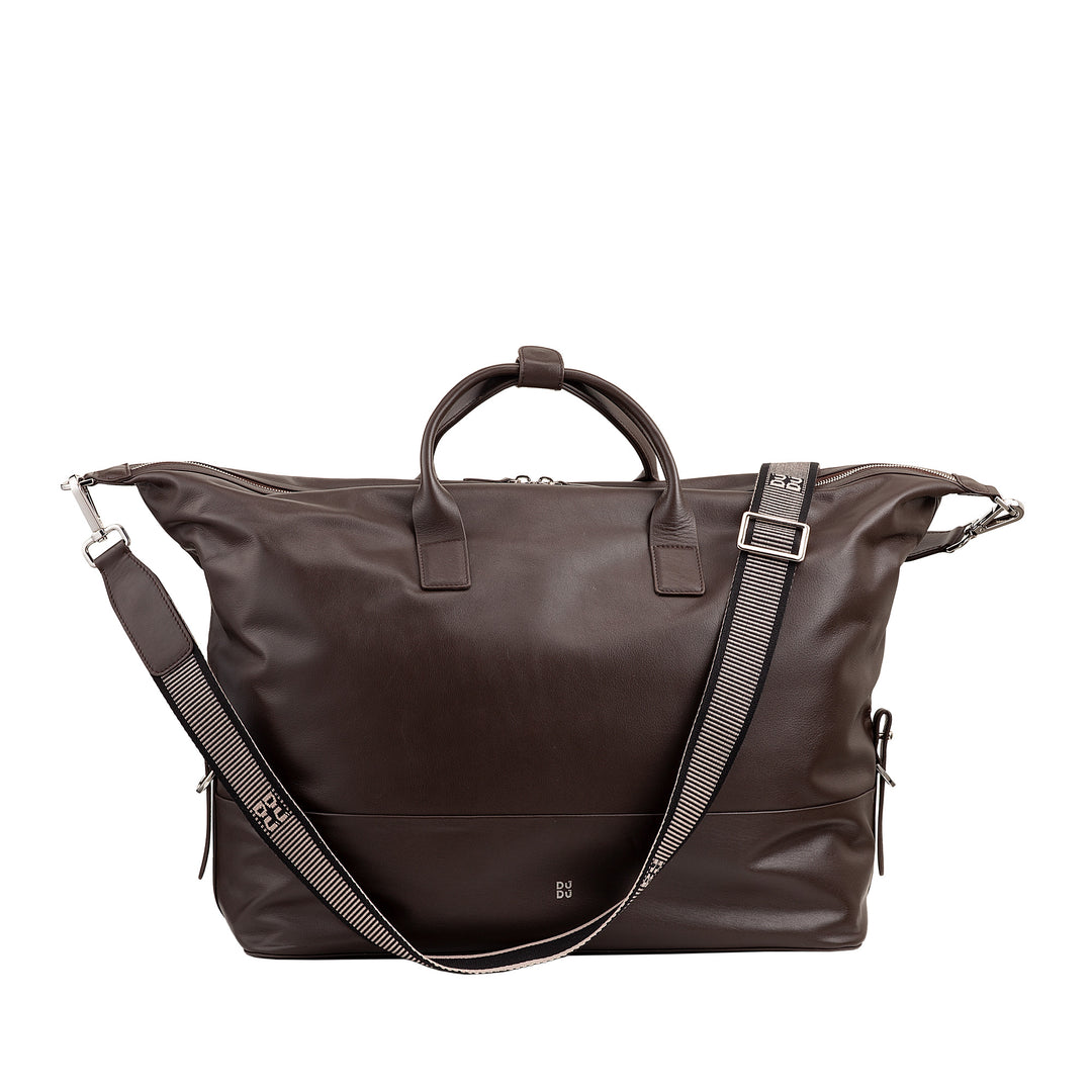 Bolsa de viagem de couro masculina e feminina DUDU, bolsa de fim de semana com duas alças, bagagem de mão ou bolsa de ombro 28 litros com zíper