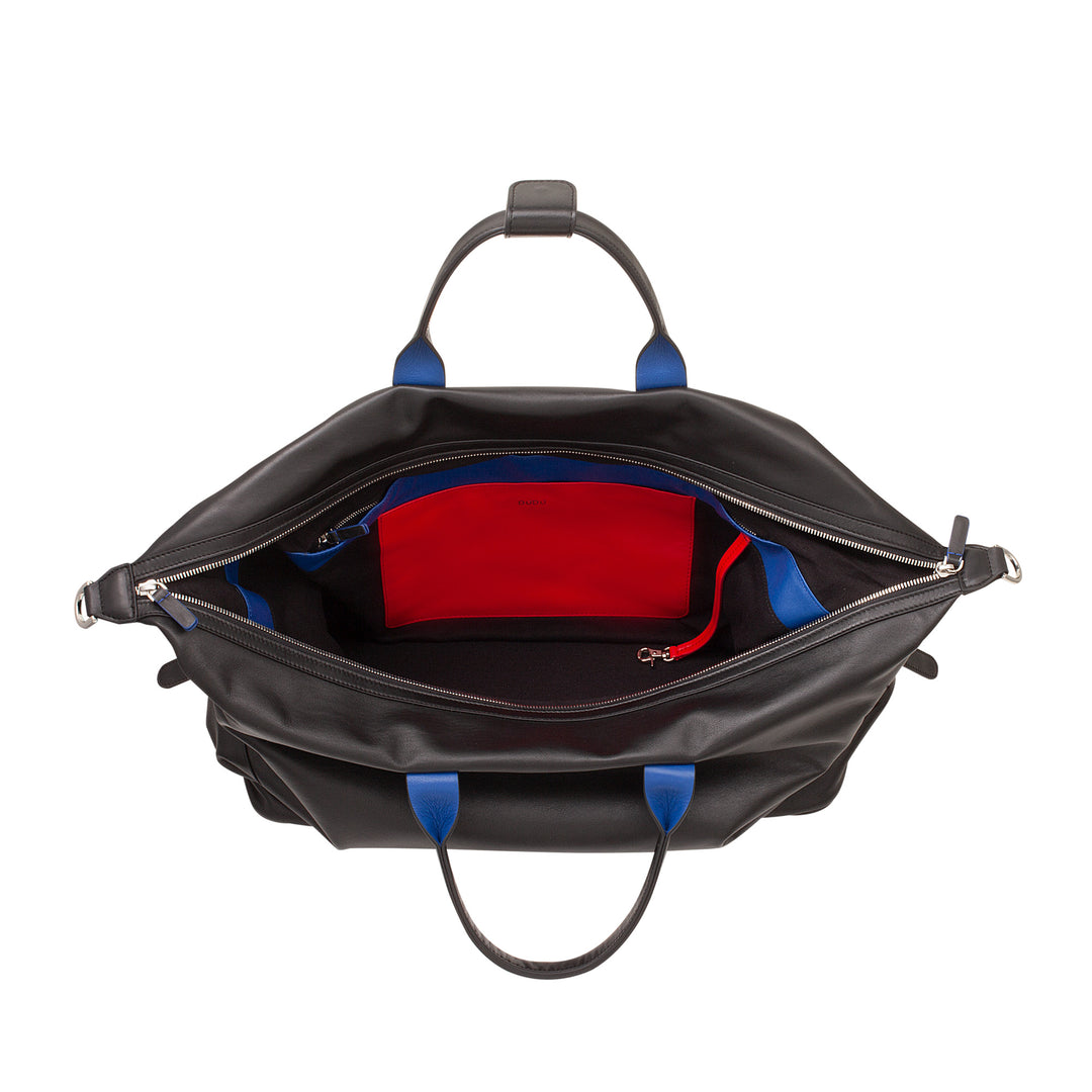 DUDU Borsone da Viaggio Uomo Donna in Pelle, Borsa per Weekend con Due Manici, Bagaglio a Mano o Tracolla 28 Litri con Cerniera