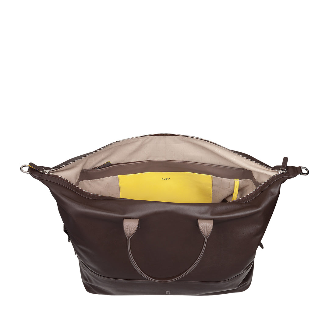 Bolsa de viagem de couro masculina e feminina DUDU, bolsa de fim de semana com duas alças, bagagem de mão ou bolsa de ombro 28 litros com zíper