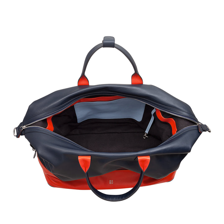 DUDU Herren- und Damen-Reisetasche aus Leder, Wochenendtasche mit zwei Griffen, Handgepäck oder Umhängetasche 28 Liter mit Reißverschluss