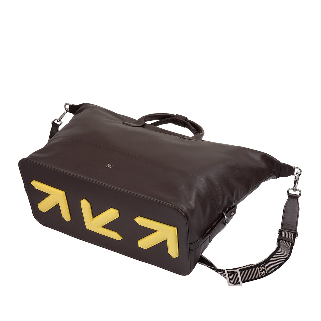 Bolsa de viagem de couro masculina e feminina DUDU, bolsa de fim de semana com duas alças, bagagem de mão ou bolsa de ombro 28 litros com zíper