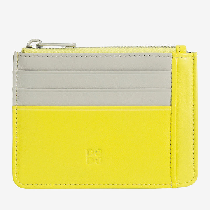 DUDU Tarjetero en piel auténtica de color con cremallera