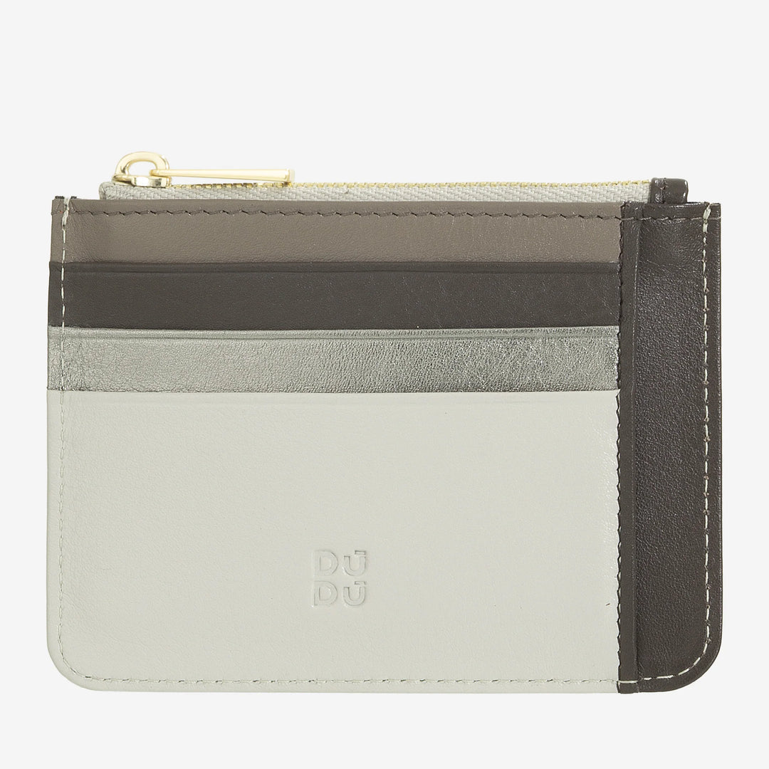 DUDU Tarjetero en piel auténtica de color con cremallera