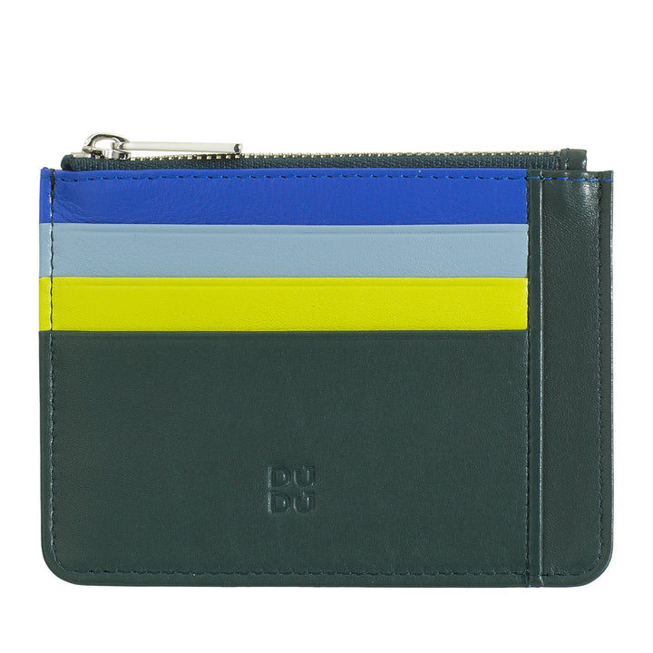 DUDU Credit card holder in genuine colored leather wallet with zip
