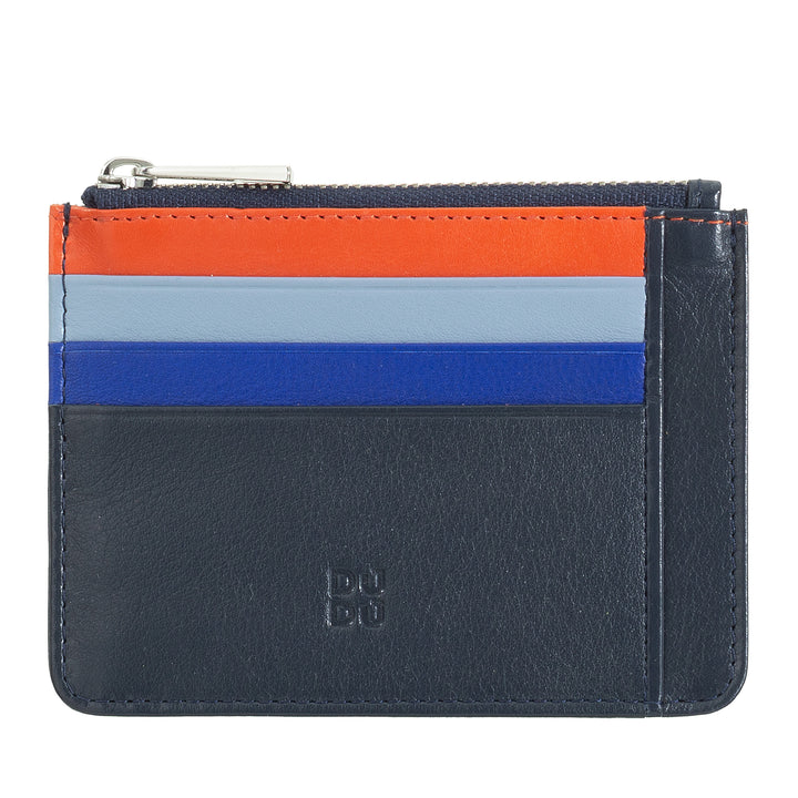 DUDU Credit card holder in genuine colored leather wallet with zip