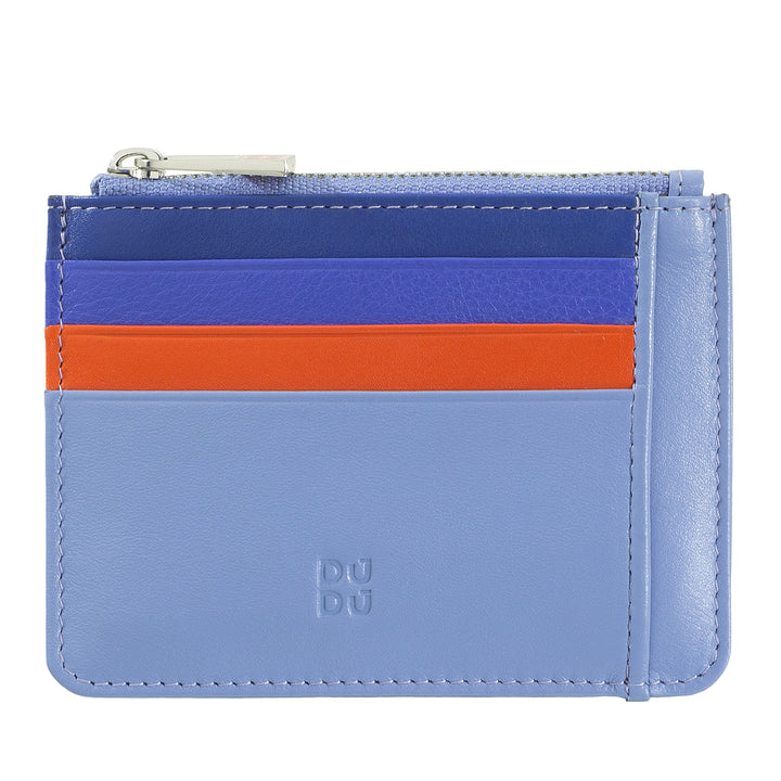 DUDU Credit card holder in genuine colored leather wallet with zip