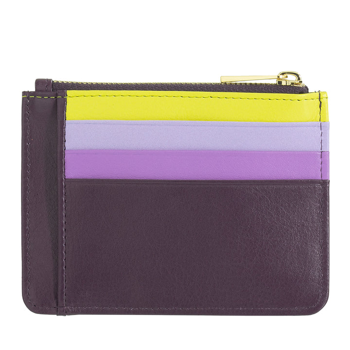 DUDU Credit card holder in genuine colored leather wallet with zip