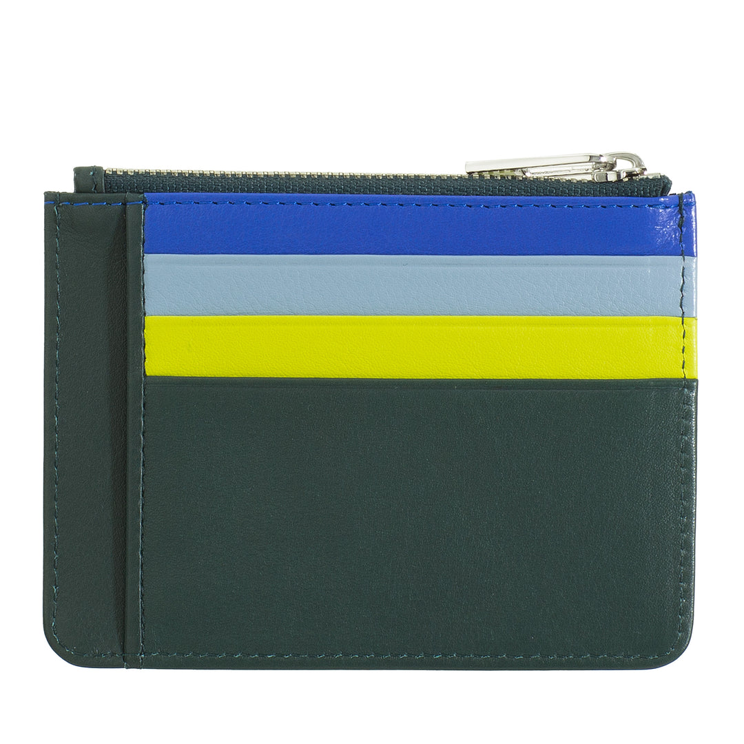 DUDU Credit card holder in genuine colored leather wallet with zip