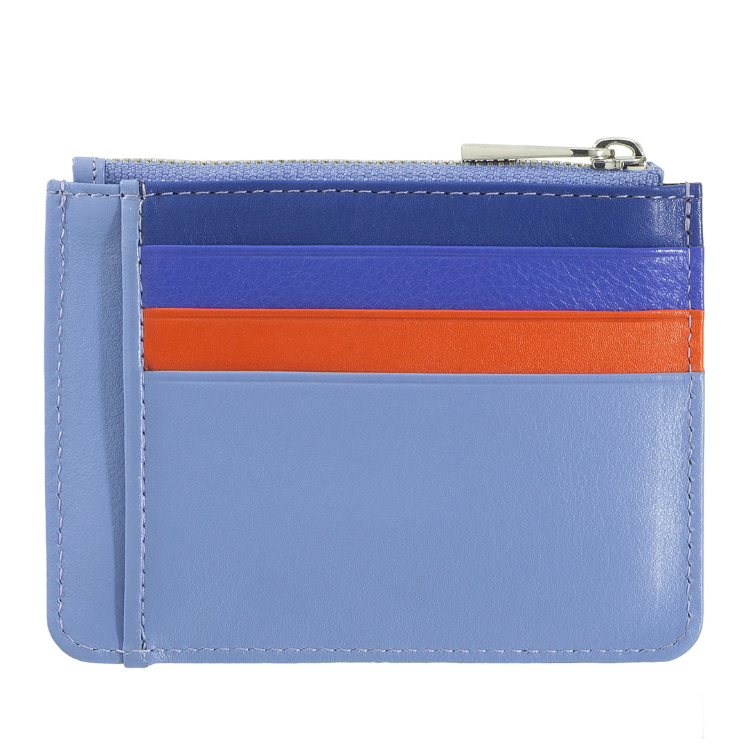 DUDU Credit card holder in genuine colored leather wallet with zip