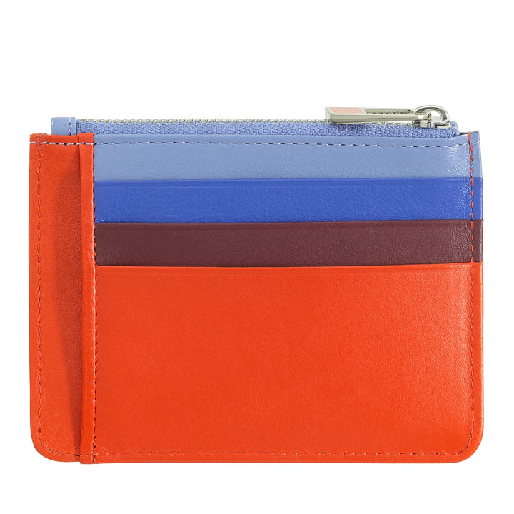 DUDU Credit card holder in genuine colored leather wallet with zip