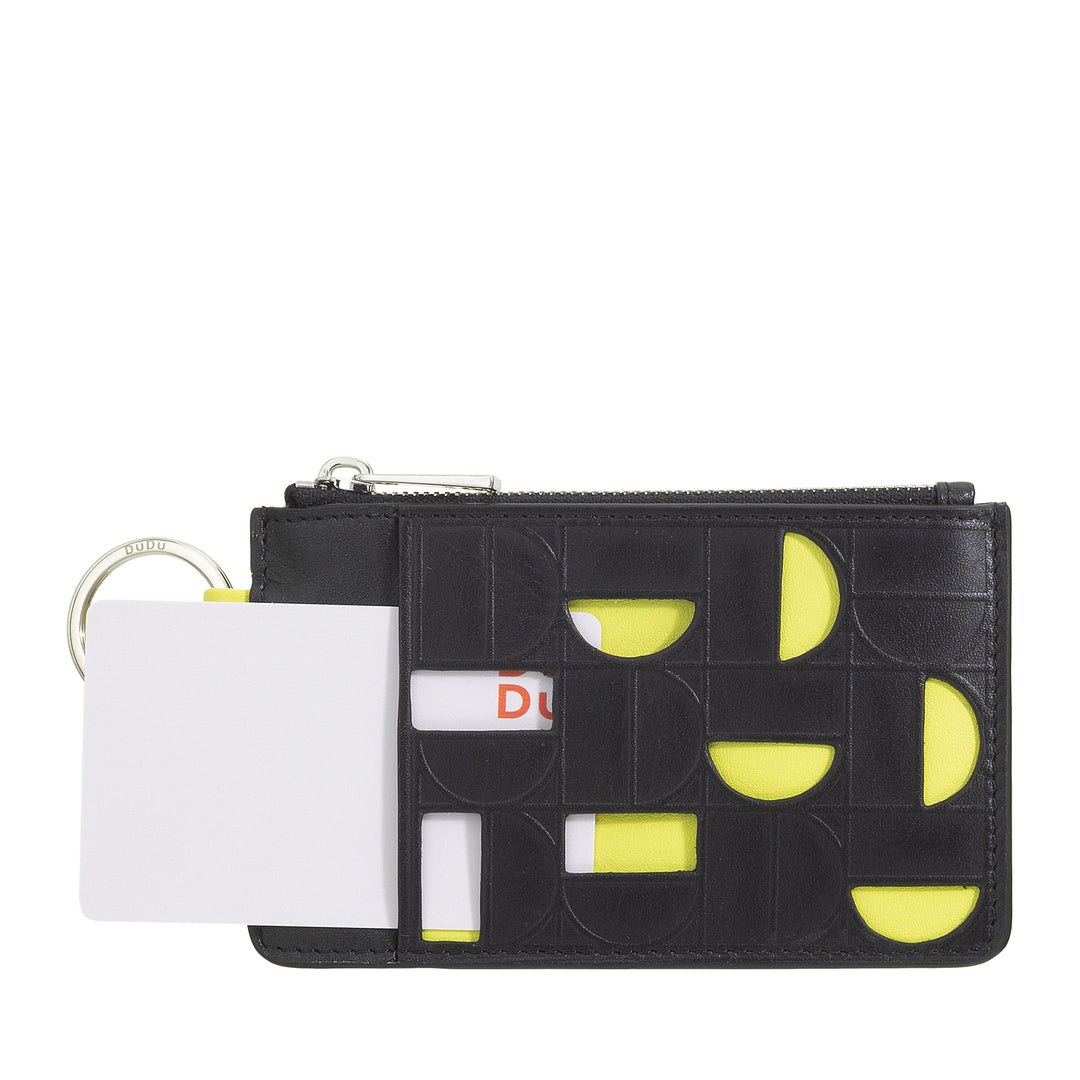 Capa para chaves de couro DUDU com zíper - capa compacta com chaveiros, zíper e compartimentos para chaves, moedas e cartões