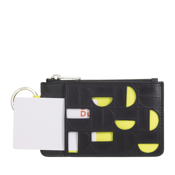 Capa para chaves de couro DUDU com zíper - capa compacta com chaveiros, zíper e compartimentos para chaves, moedas e cartões