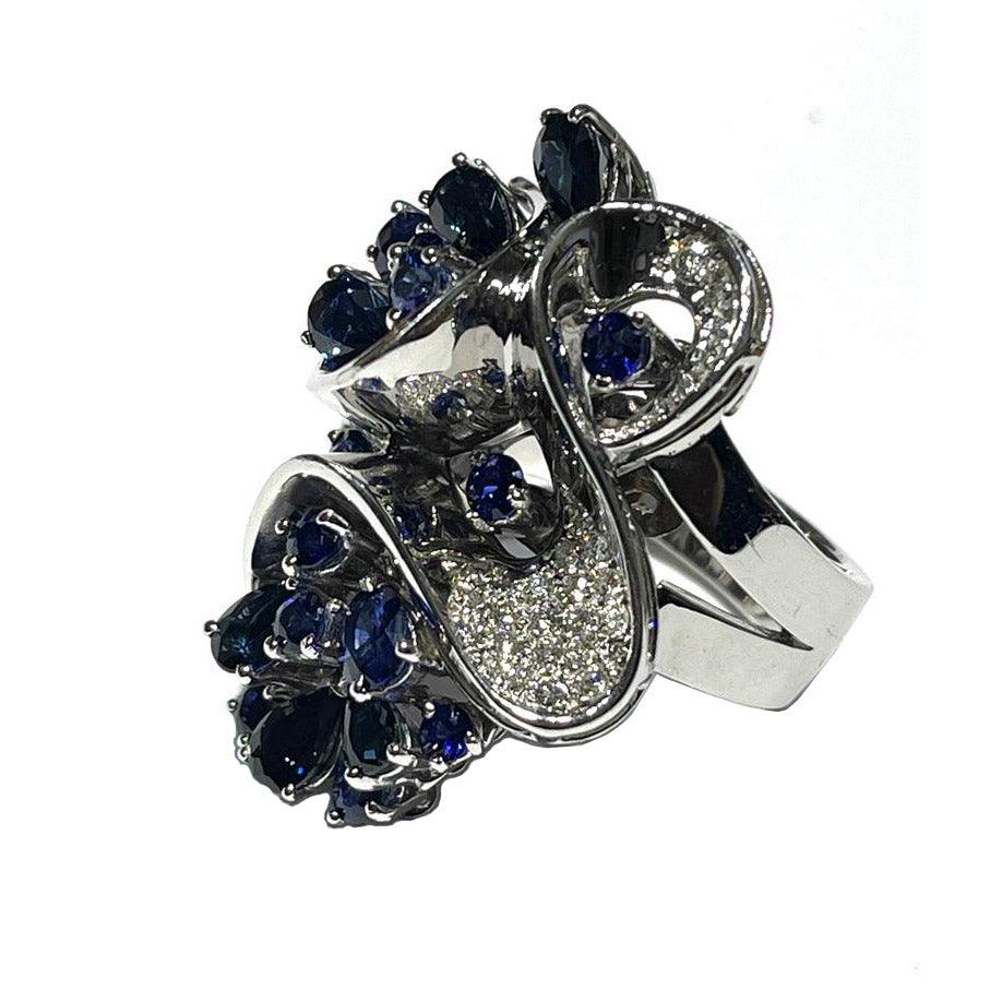 Capodagli anello Fiore oro 18kt diamanti e zaffiri 0005AG - Capodagli 1937