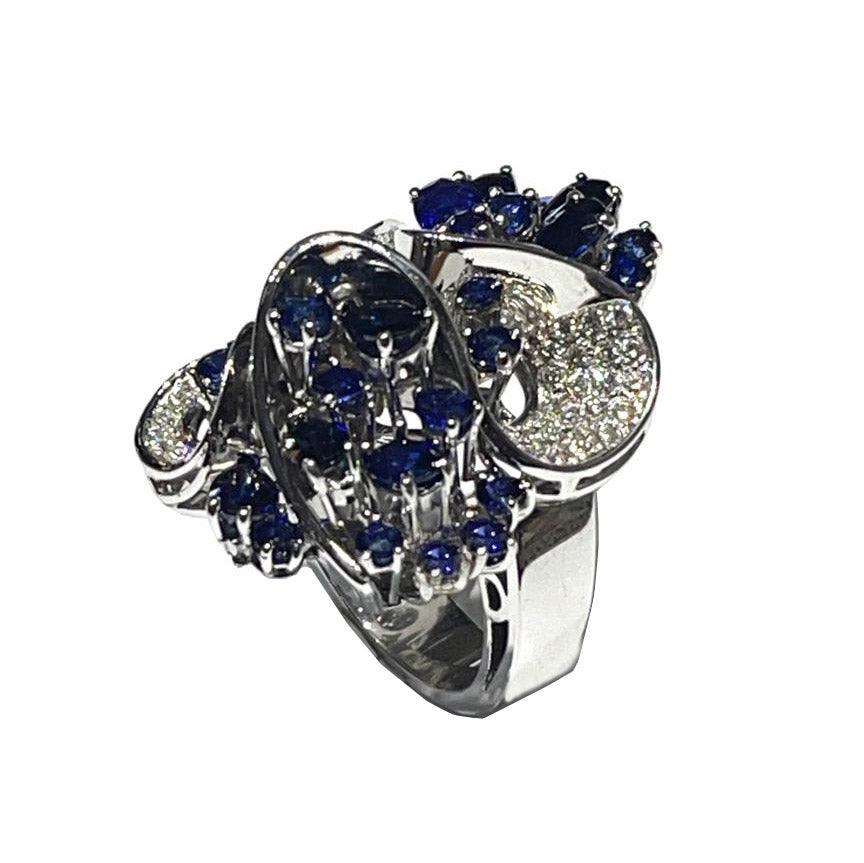 Capodagli anello Fiore oro 18kt diamanti e zaffiri 0005AG - Capodagli 1937