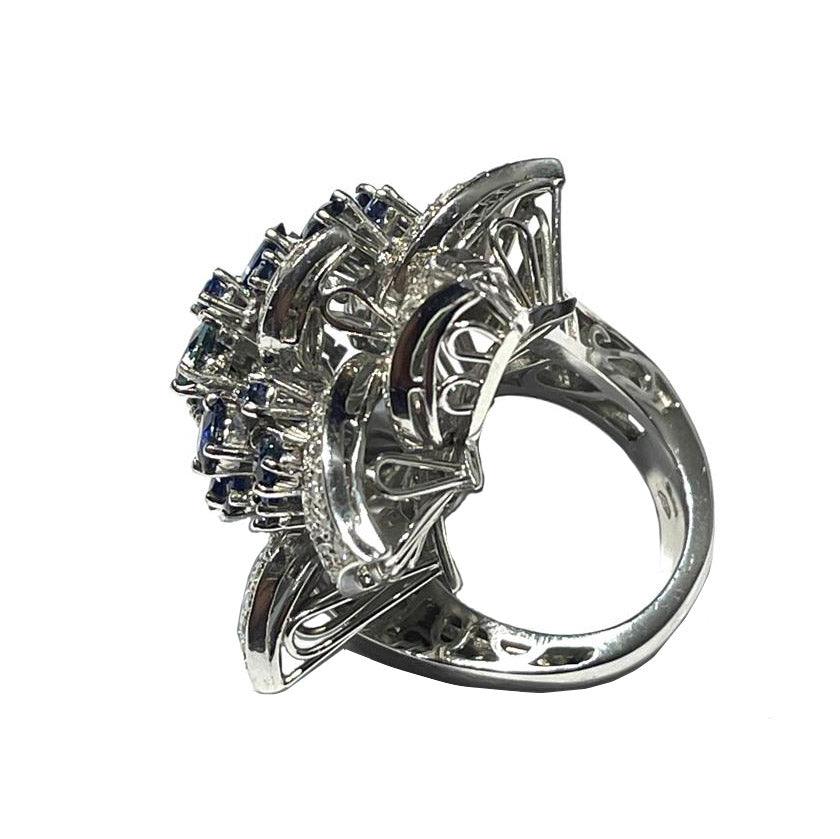 Capodagli ring Fiore 18kt witgoud diamanten en saffieren 0066AG - Capodagli 1937