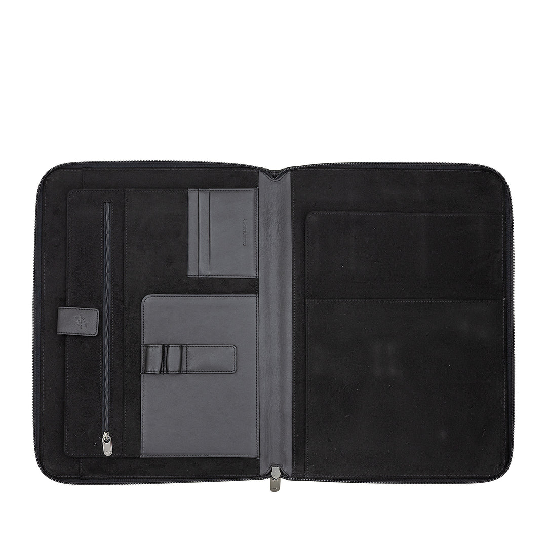 Nuvola Pelle A4 dokumentmappe i læder, Work Organizer Notesblokholder, Penholder, Tabletholder med rund lynlås