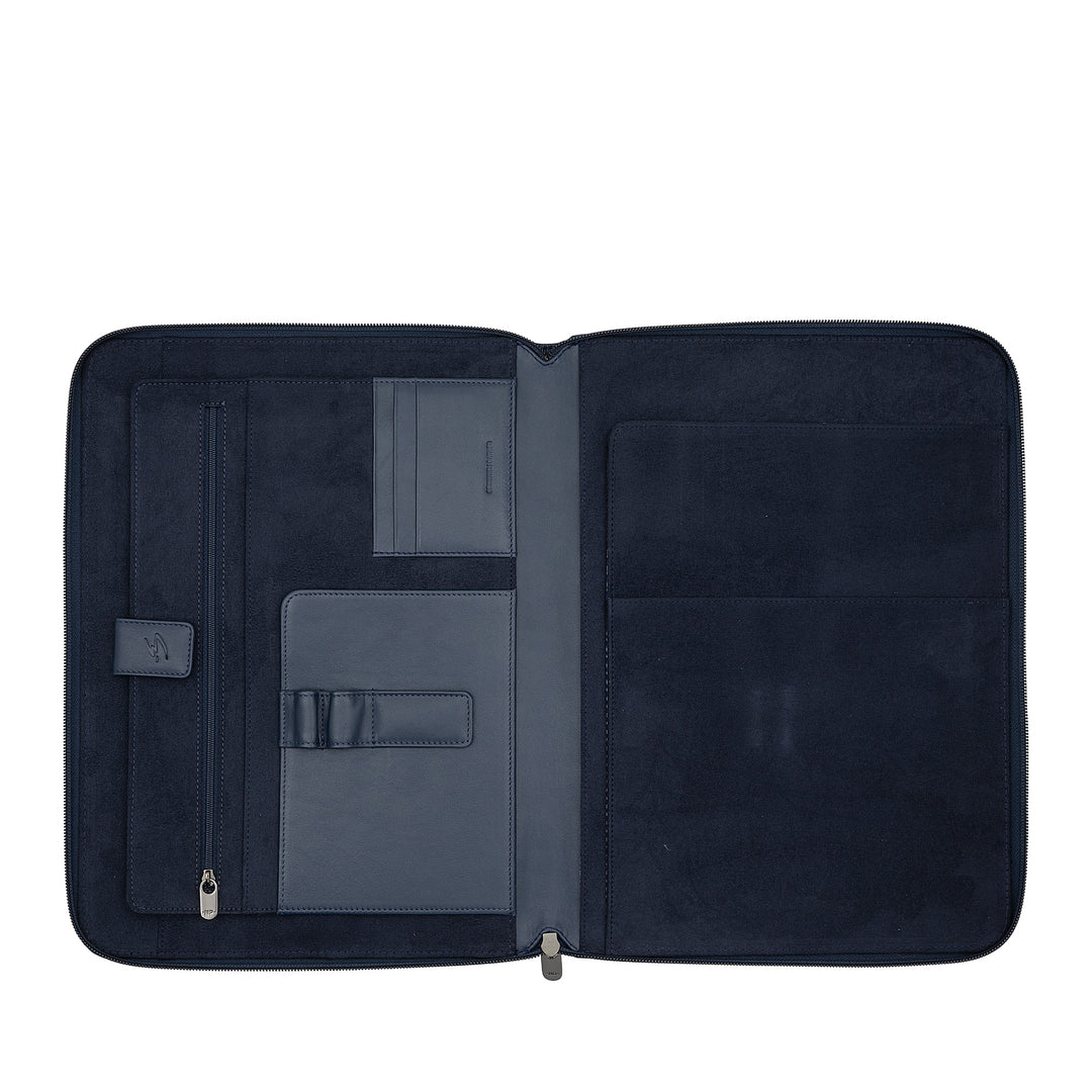 Nuvola Pelle A4 dokumentmappe i læder, Work Organizer Notesblokholder, Penholder, Tabletholder med rund lynlås