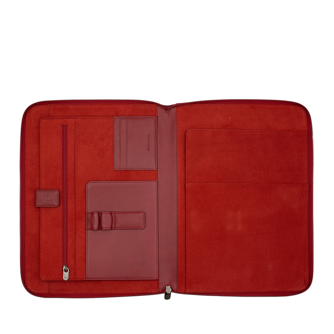 Nuvola Pelle A4 dokumentmappe i læder, Work Organizer Notesblokholder, Penholder, Tabletholder med rund lynlås