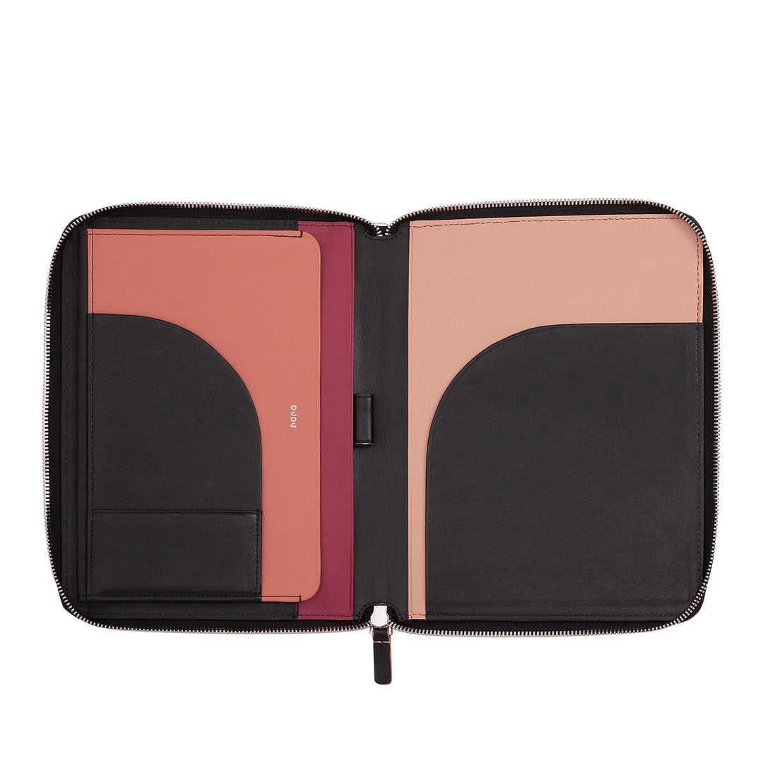 DUDU A5-dokumentmapp i äkta läder för män och kvinnor, iPad Mini Tabletthållare, Urklipp, Organizer för A5-anteckningsböcker