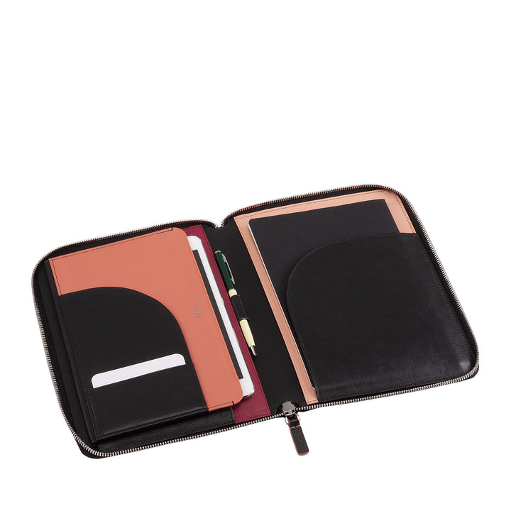 DUDU A5-dokumentmapp i äkta läder för män och kvinnor, iPad Mini Tabletthållare, Urklipp, Organizer för A5-anteckningsböcker