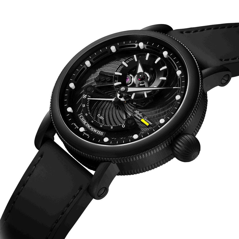 Zegarek Chronoswiss Open Gear Resec Black Ice Edycja limitowana 50 sztuk 44mm automatyczna czarna stal DLC wykończenie czarne CH-6925M-BKBK2 - Capodagli 1937