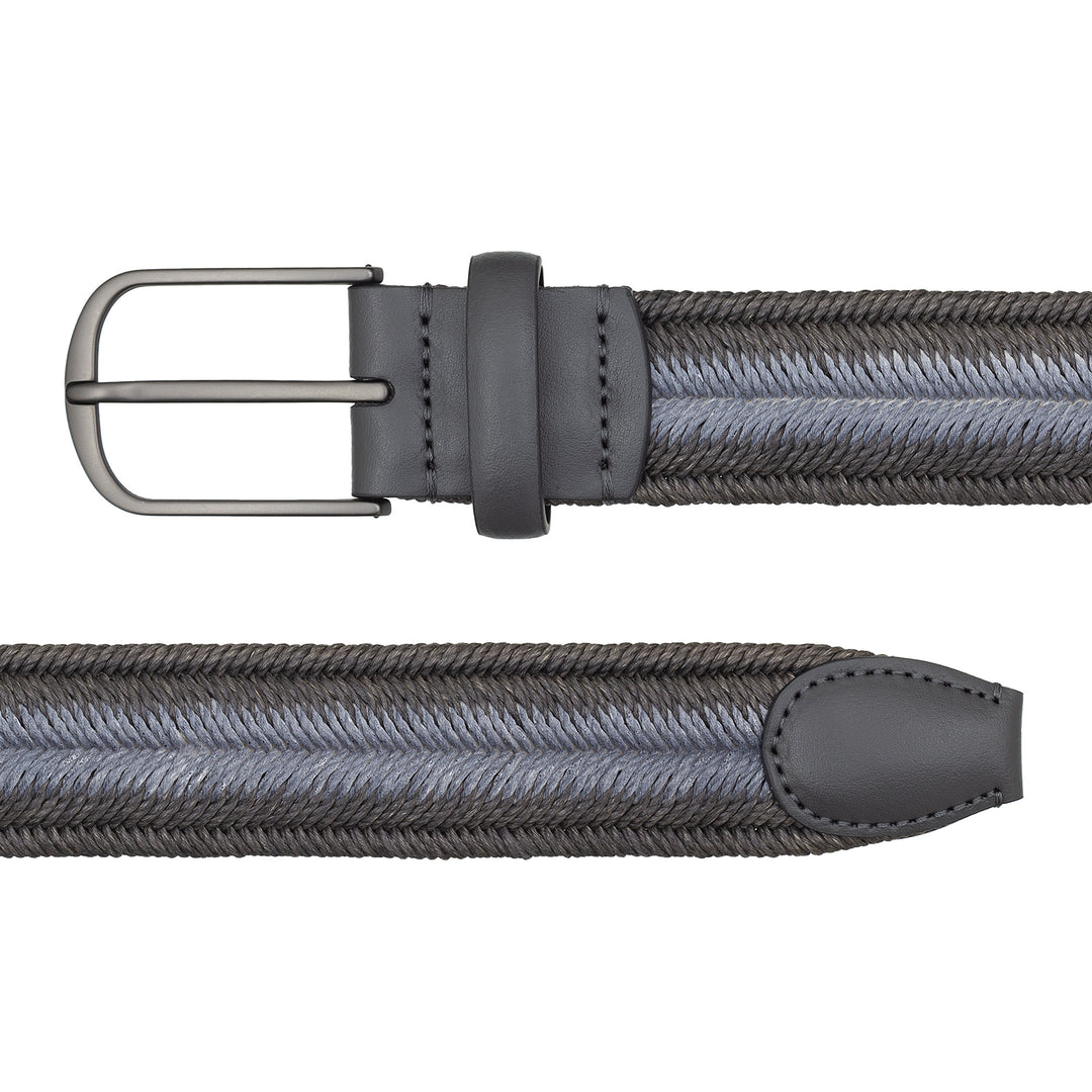 DUDU Herr Made in Italy Flätat elastiskt linnebälte, H 35 mm, med äkta läderdetaljer