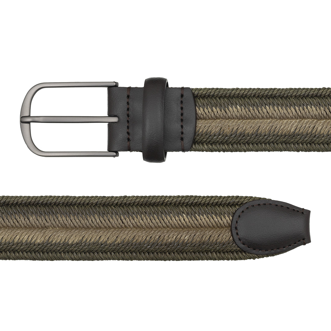 DUDU Herr Made in Italy Flätat elastiskt linnebälte, H 35 mm, med äkta läderdetaljer