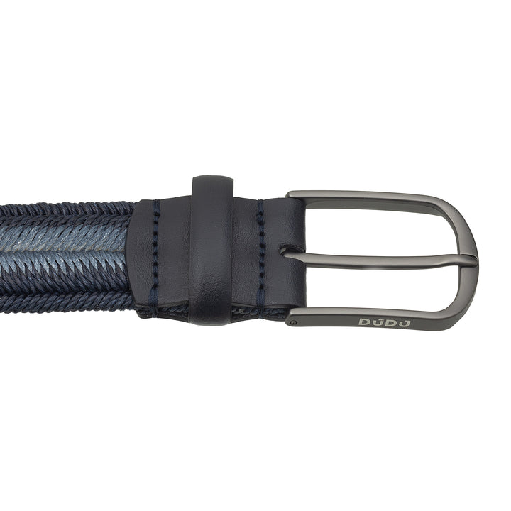 DUDU Herr Made in Italy Flätat elastiskt linnebälte, H 35 mm, med äkta läderdetaljer