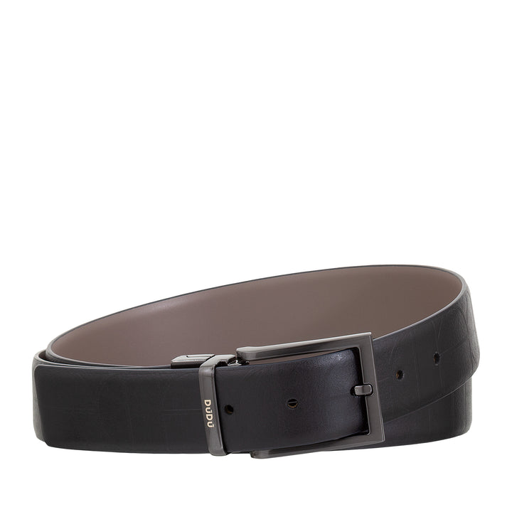 DUDU Men's Reversible Leather Belt, Made in Italy, Adjustable and with Revolving Buckle, Leather with one Printed Side and one Smooth Side