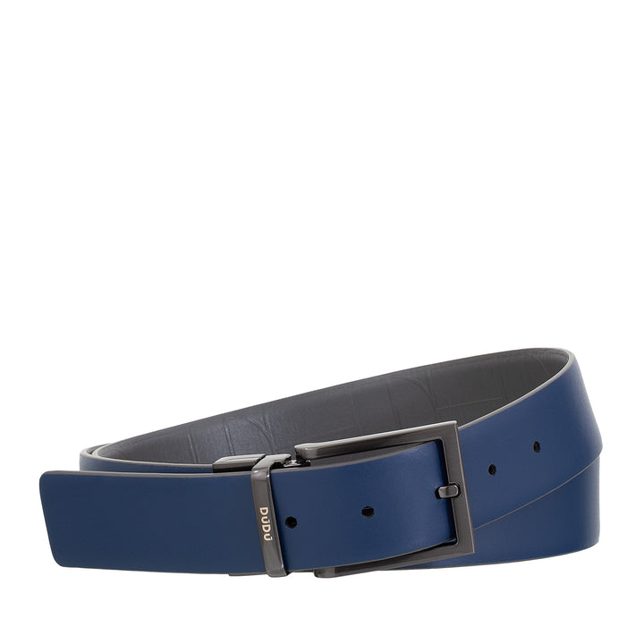 DUDU Men's Reversible Leather Belt, Made in Italy, Adjustable and with Revolving Buckle, Leather with one Printed Side and one Smooth Side