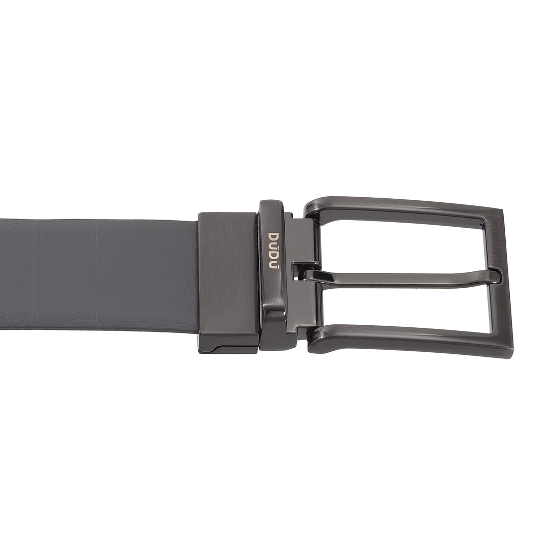 DUDU Men's Reversible Leather Belt, Made in Italy, Adjustable and with Revolving Buckle, Leather with one Printed Side and one Smooth Side