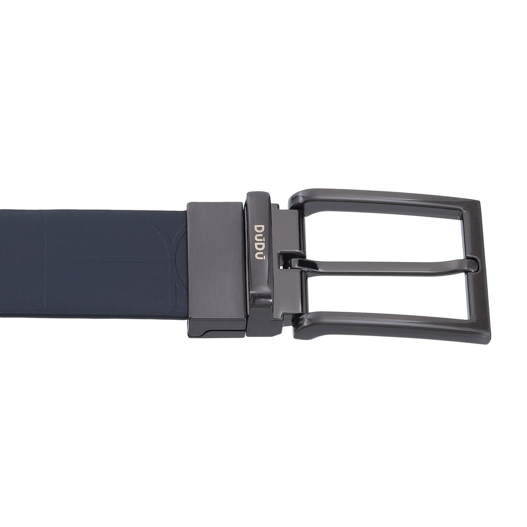 DUDU Men's Reversible Leather Belt, Made in Italy, Adjustable and with Revolving Buckle, Leather with one Printed Side and one Smooth Side