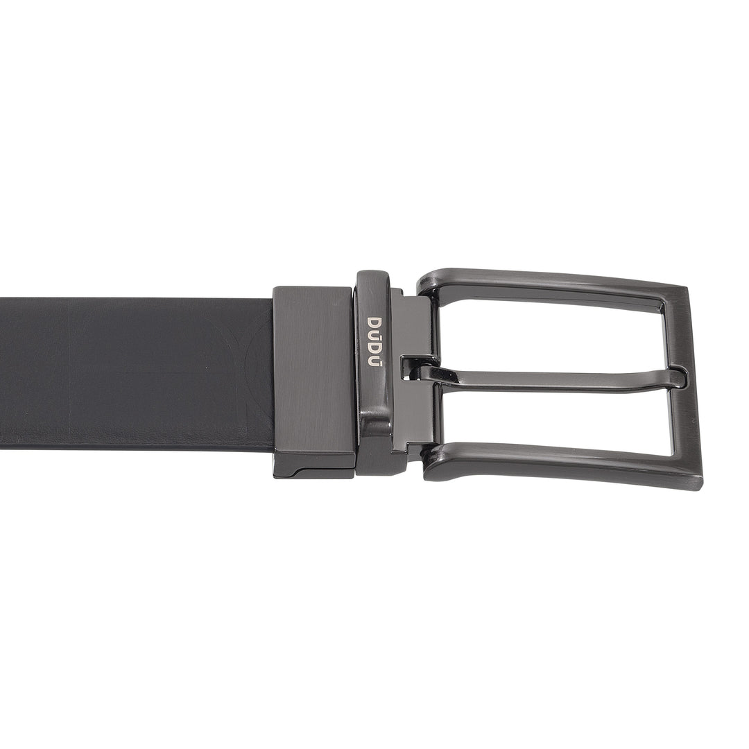 DUDU Men's Reversible Leather Belt, Made in Italy, Adjustable and with Revolving Buckle, Leather with one Printed Side and one Smooth Side