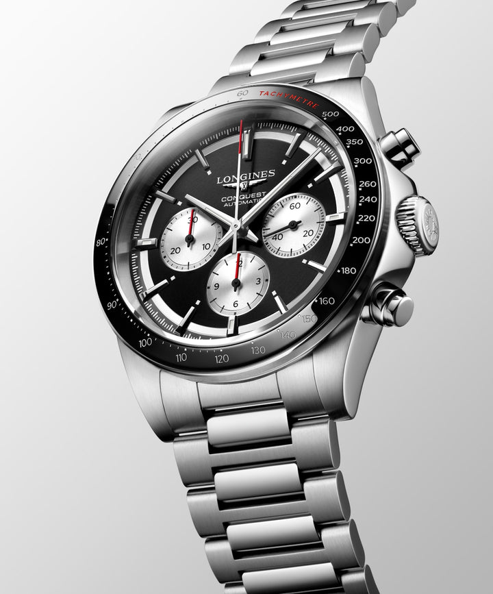 Reloj Longines Conquest Chronograph 42mm automático de acero negro L3.835.4.52.6