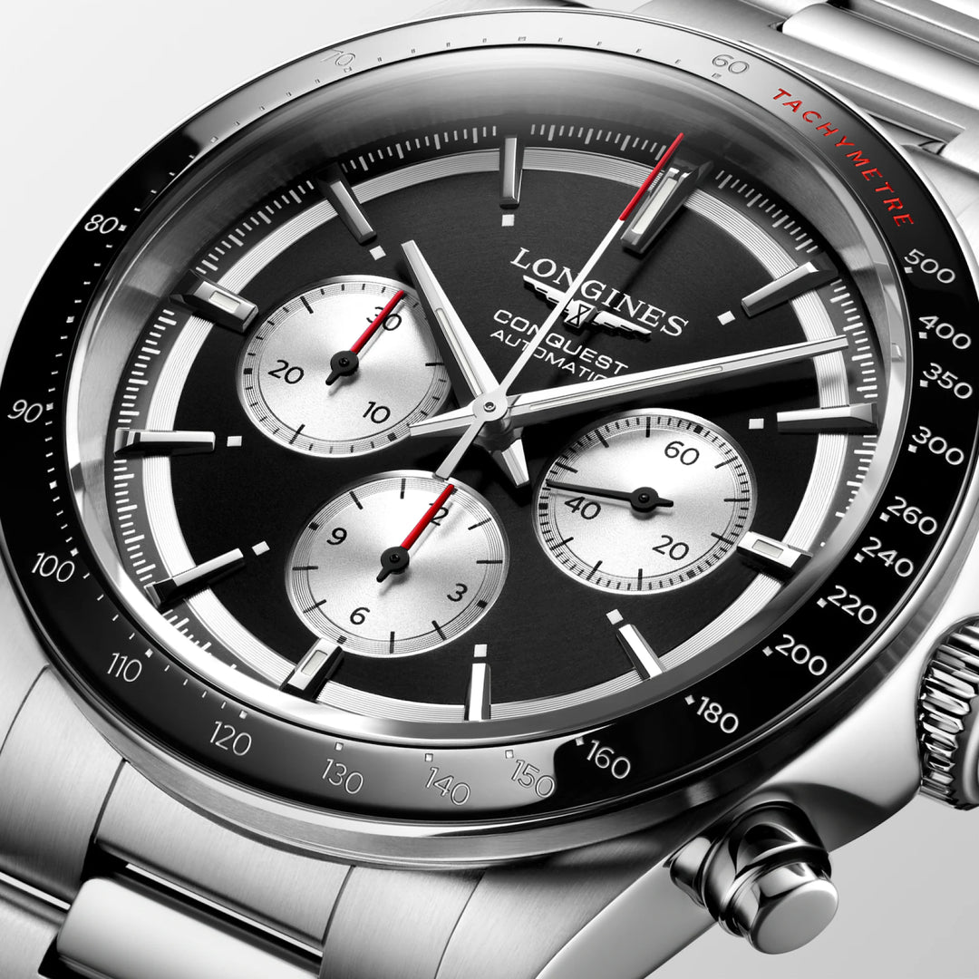 Reloj Longines Conquest Chronograph 42mm automático de acero negro L3.835.4.52.6