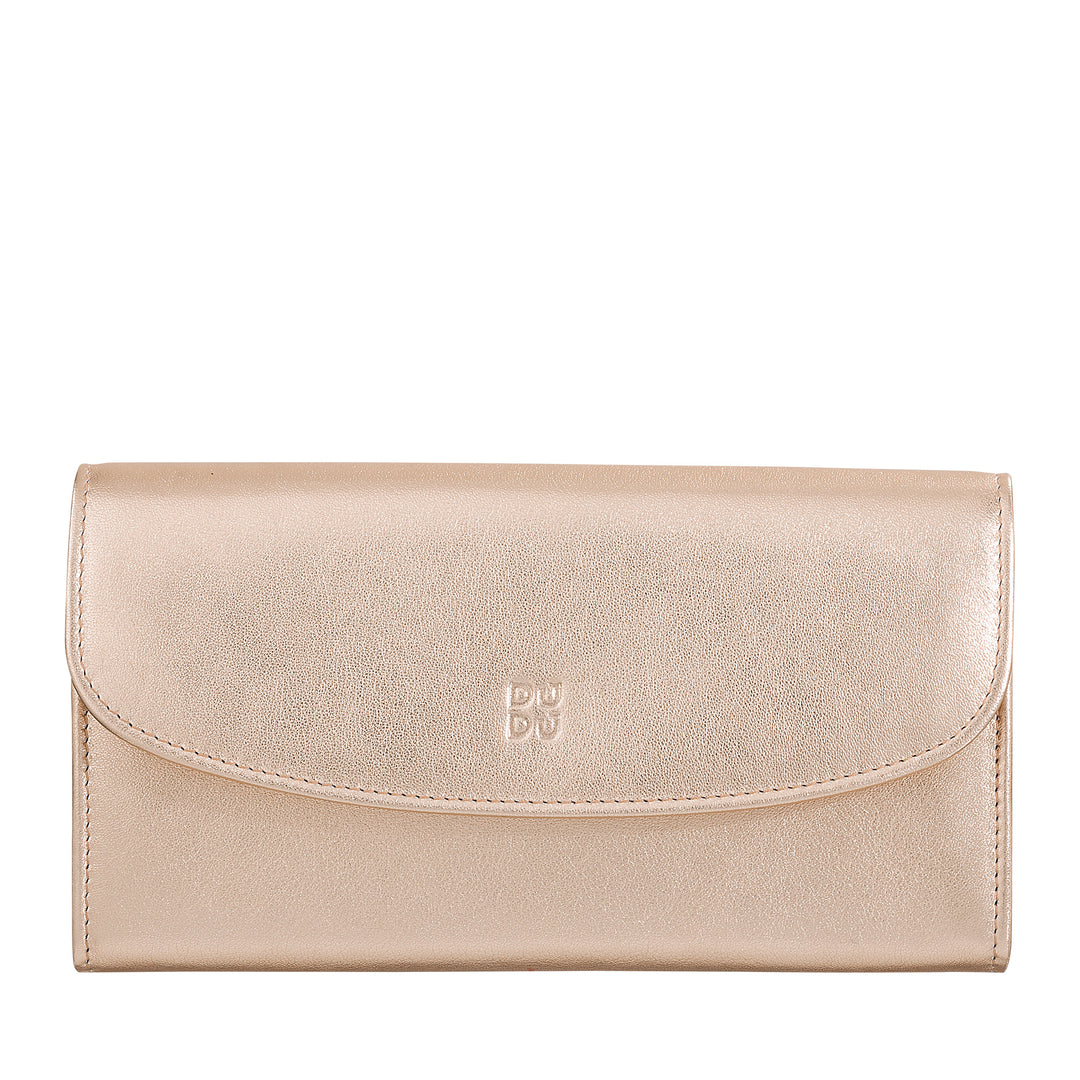 DUDU Large Women's Wallet in Colored Leather, Continental Wallet, Credit Card Pockets, Coin Purse with Zipper