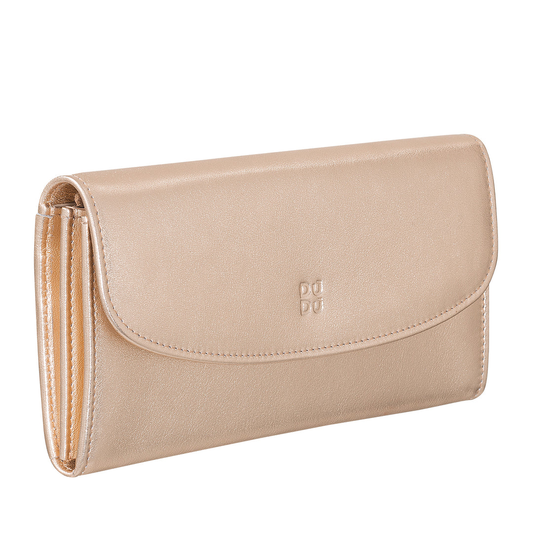 DUDU Large Women's Wallet in Colored Leather, Continental Wallet, Credit Card Pockets, Coin Purse with Zipper