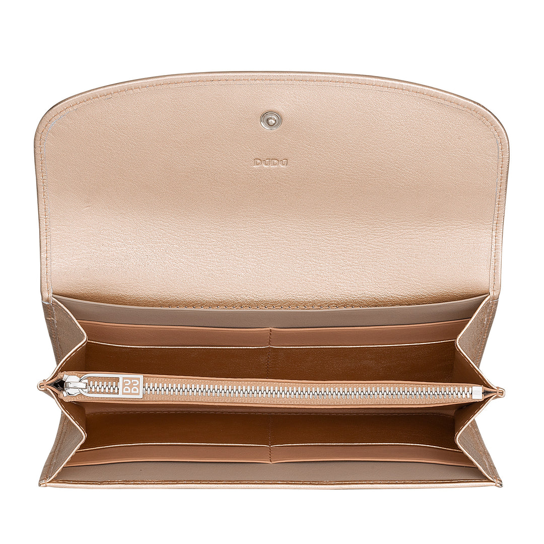 DUDU Large Women's Wallet in Colored Leather, Continental Wallet, Credit Card Pockets, Coin Purse with Zipper