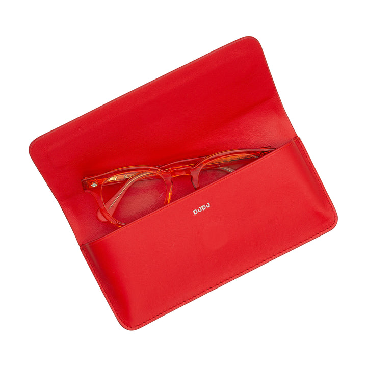 DUDU Eyeglasses and Sunglasses Case in Soft Genuine Leather with Magnetic Closure, Colorful Glasses Case