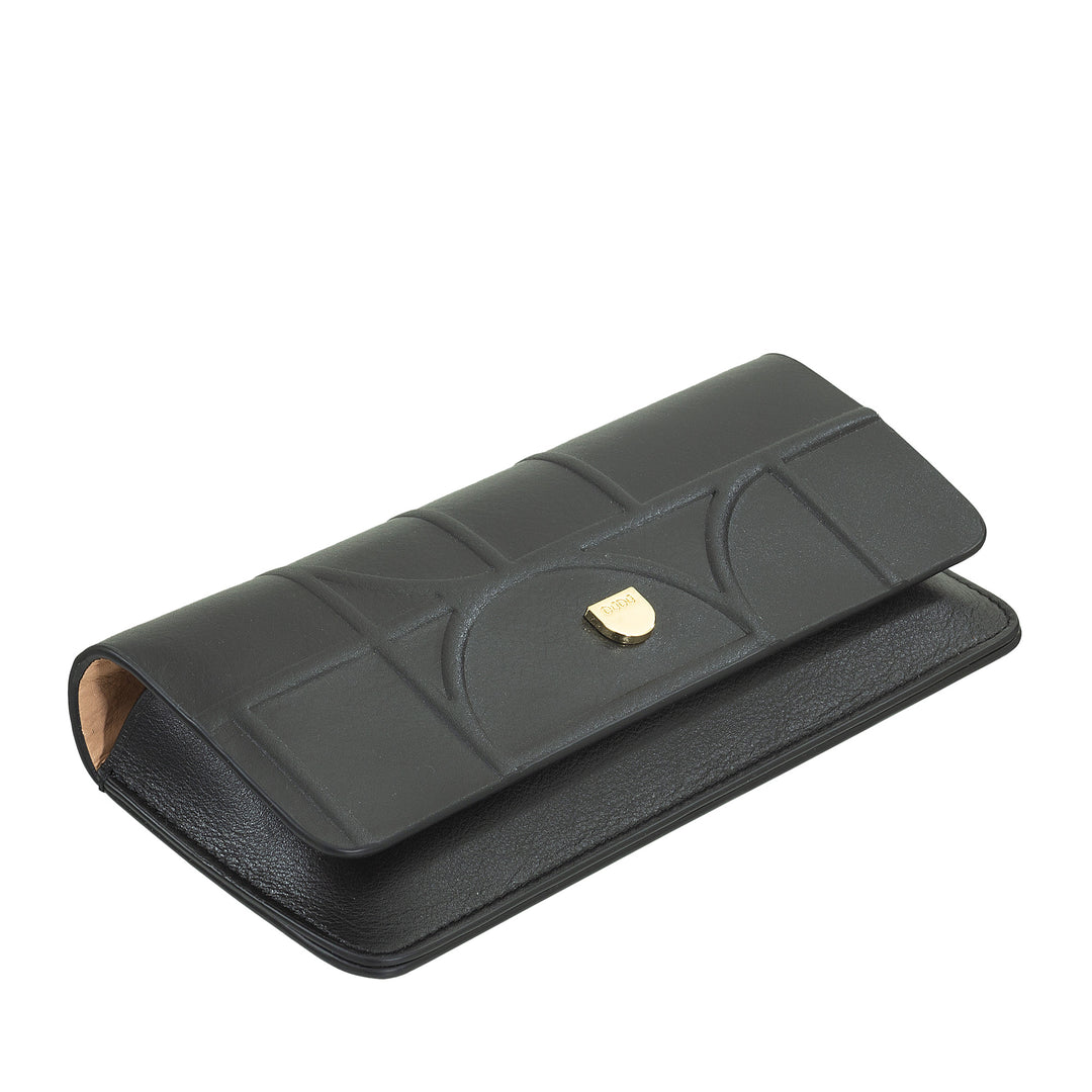 DUDU Printed Soft Genuine Leather Eyeglasses and Sunglasses Case with Magnetic Closure, Two-Tone Glasses Case