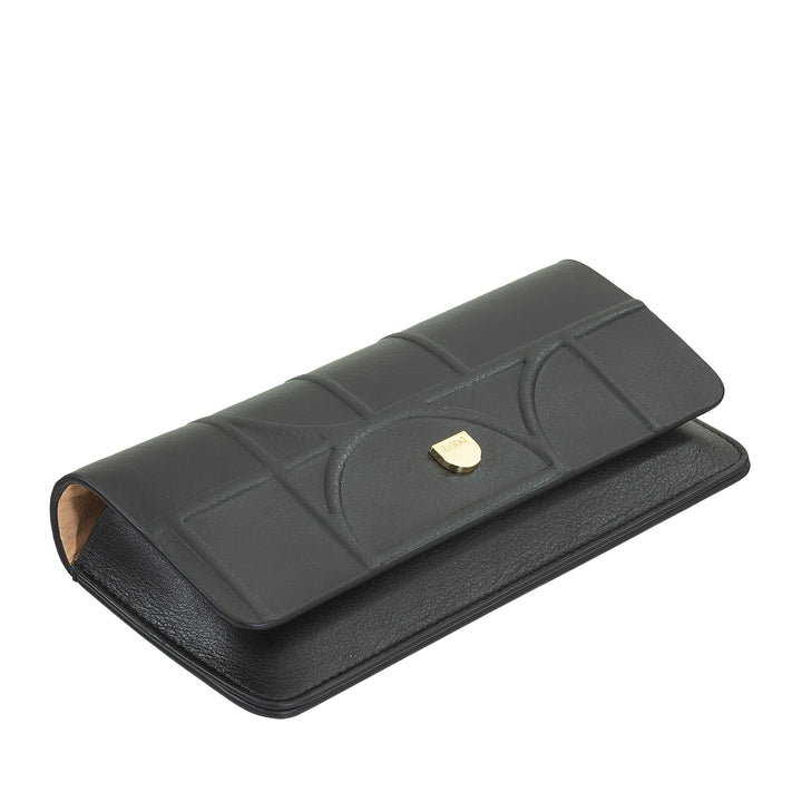 DUDU Printed Soft Genuine Leather Eyeglasses and Sunglasses Case with Magnetic Closure, Two-Tone Glasses Case